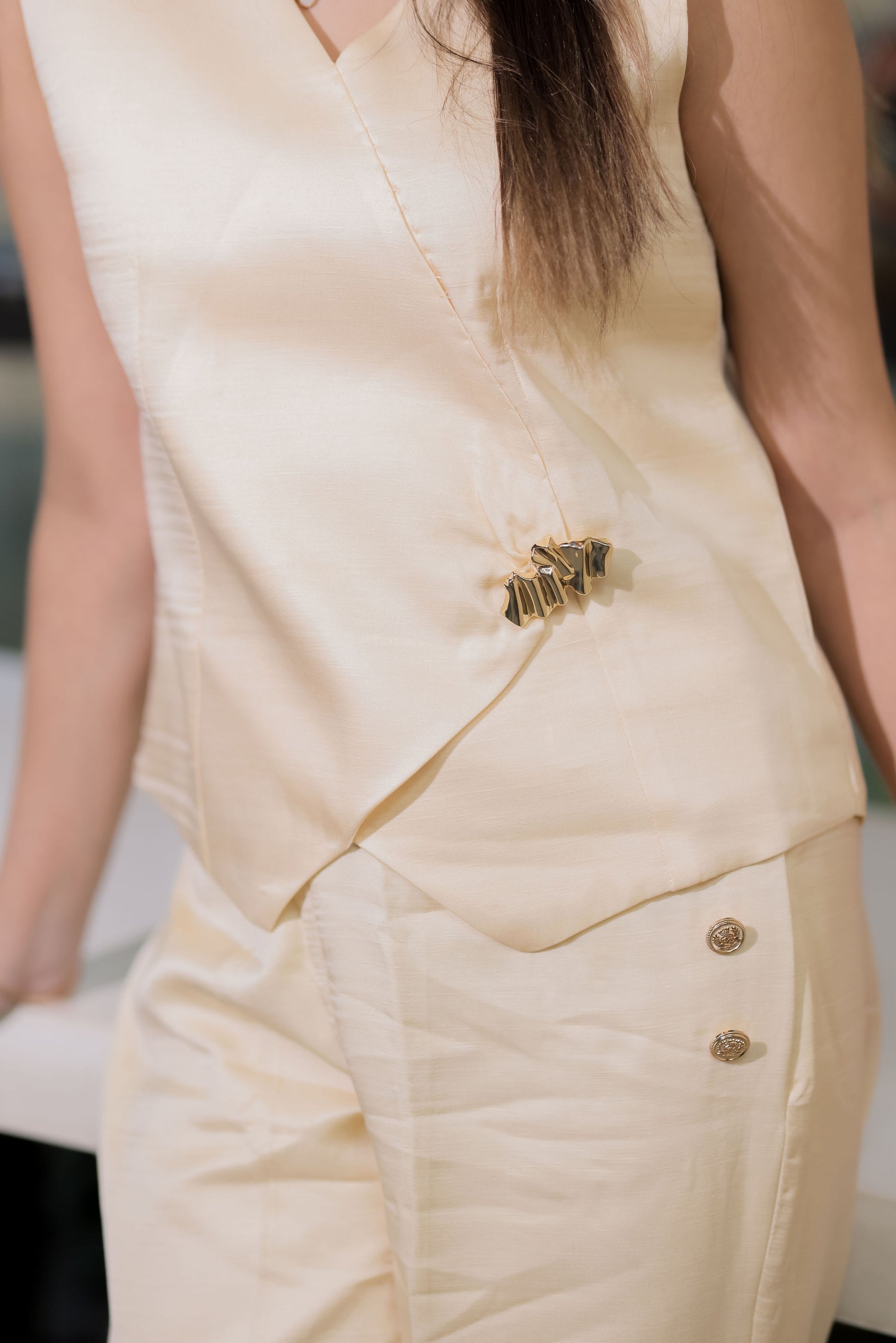 Cream Linen Co ord set with gold Applique - esseneur.