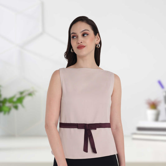 Cream top with wine bow - esseneur.