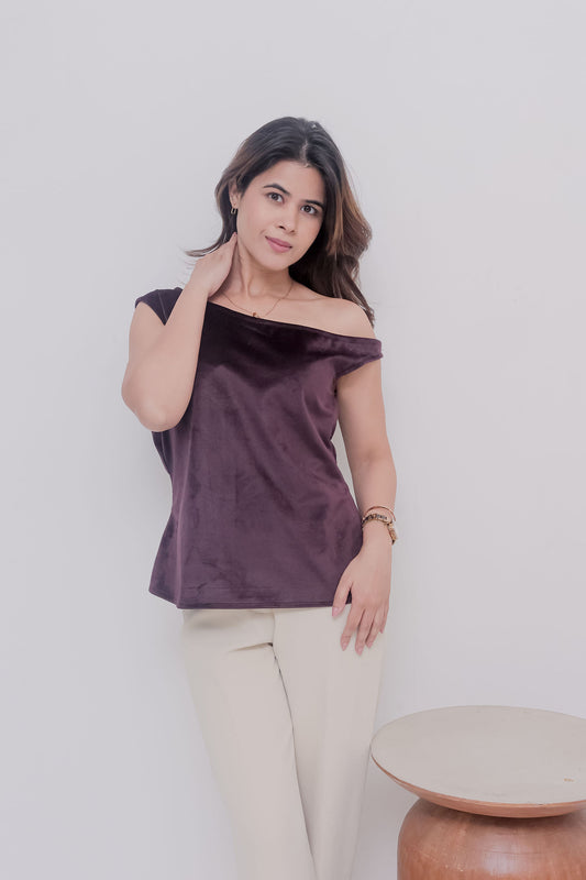 Wine Velvet off shoulder top - esseneur.