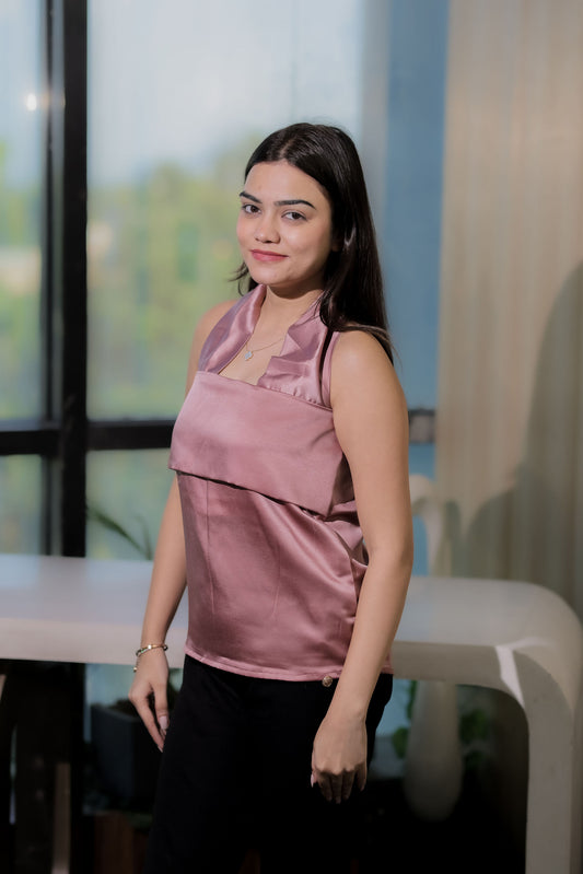 Mauve Sleeveless Boxy halterneck top - esseneur.