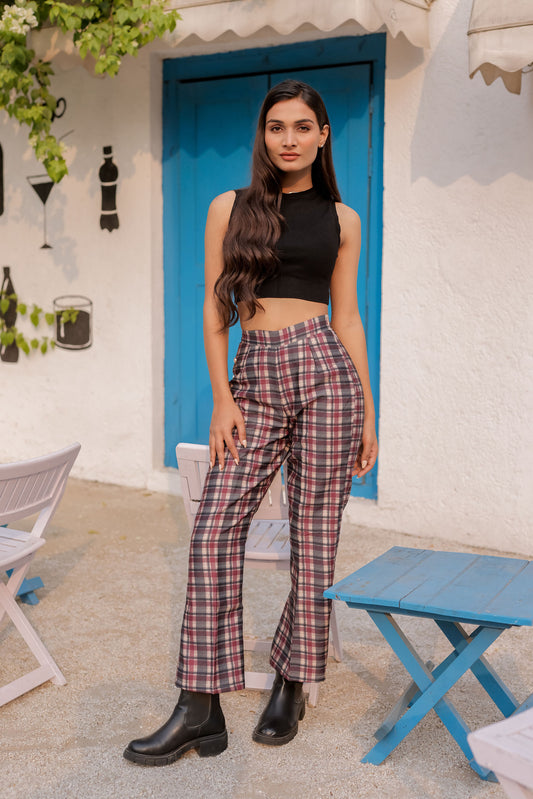 Check print pants with gold buttons ESWPA0032-CHKGB