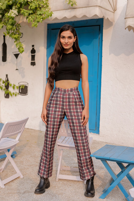 Check print pants with gold buttons ESWPA0032-CHKGB