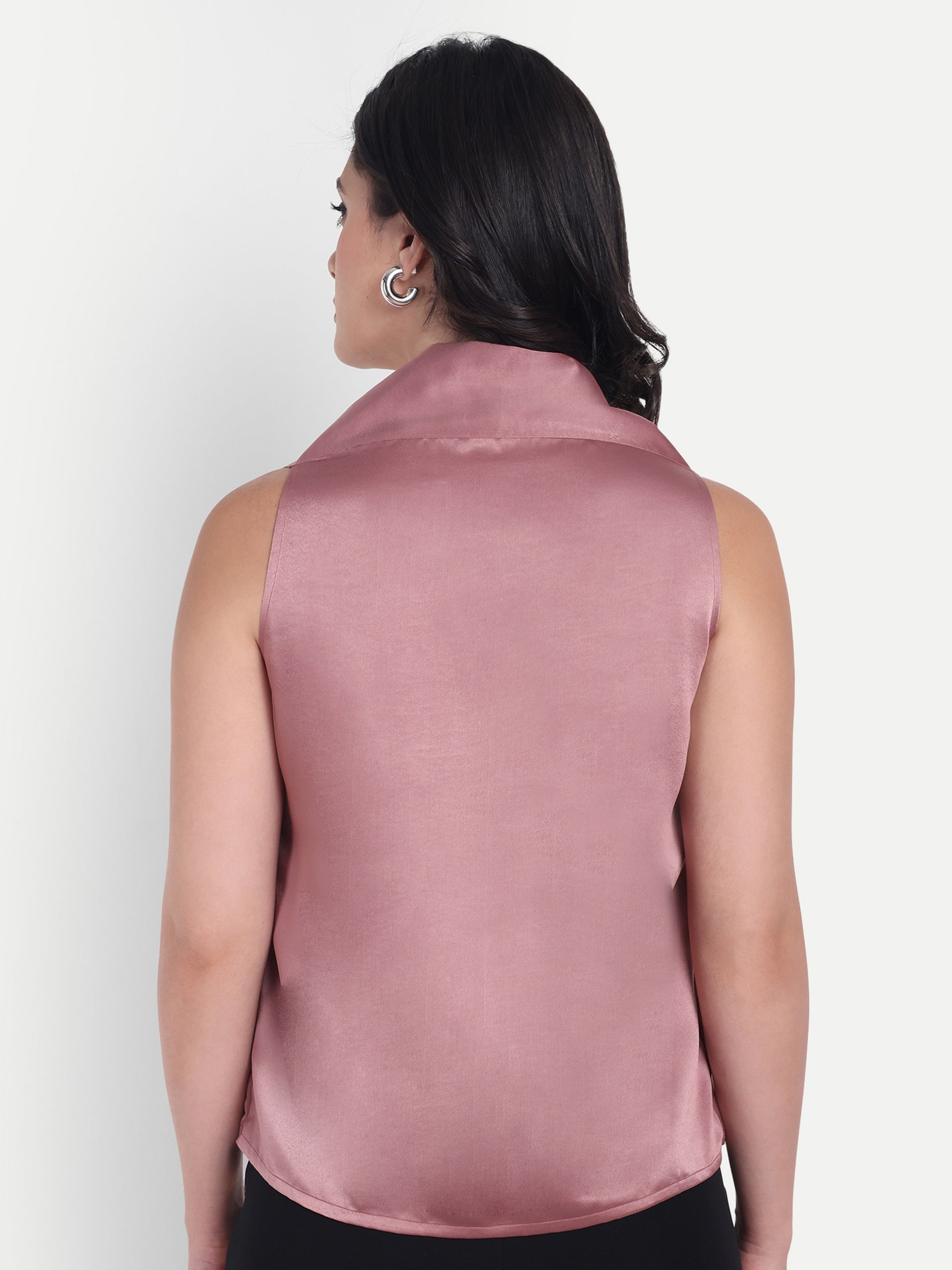 Peach boxy satin sleeveless halter neck top- esseneur.