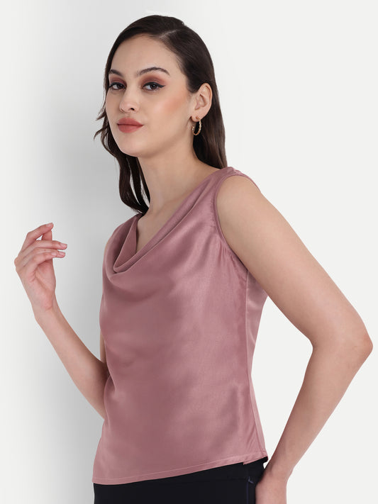 Peach cowl neck sleeveless top EWTP0073-PEASL