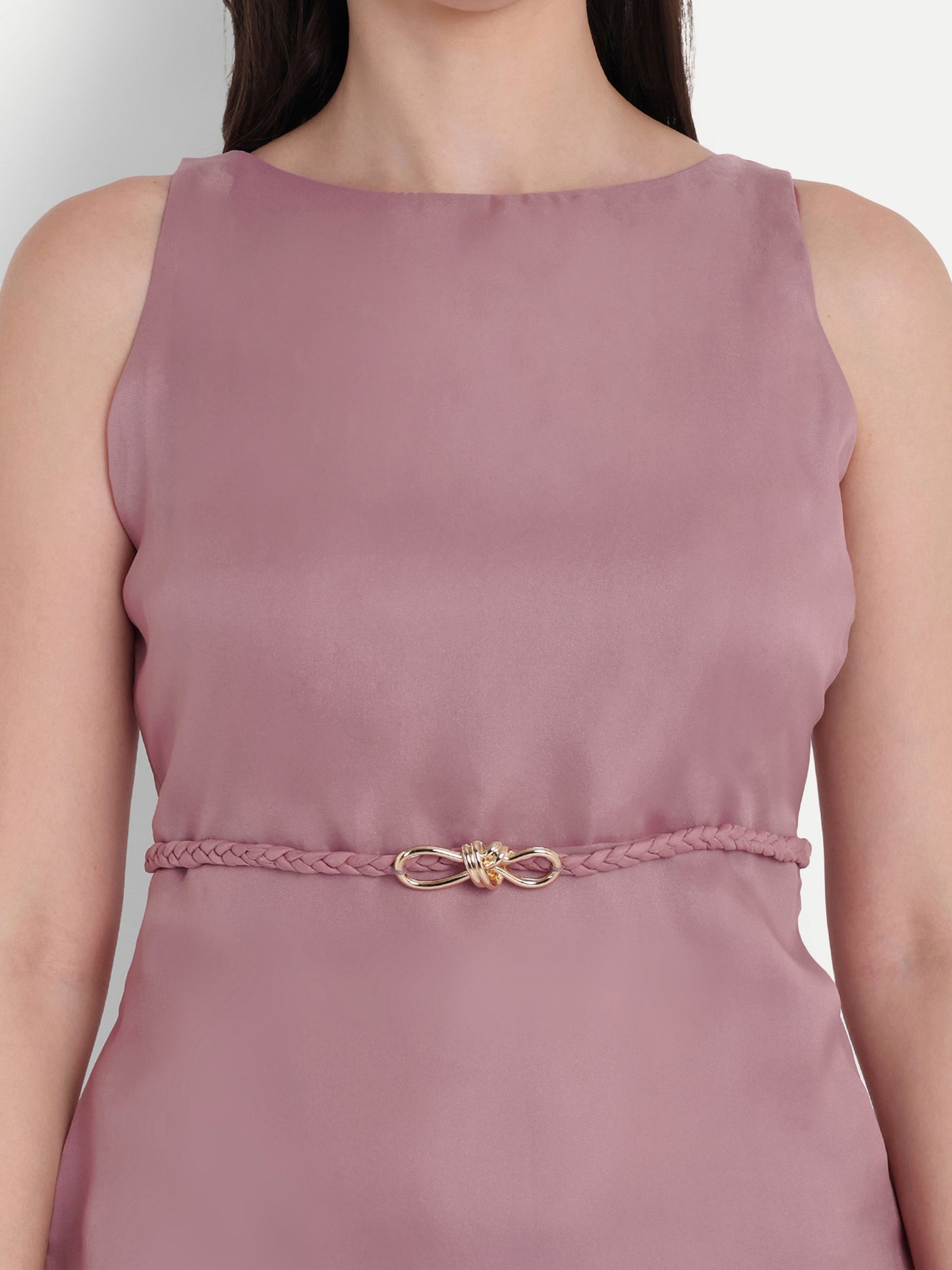 Pink organza top with knotted belt EWTP0011-PNKBL