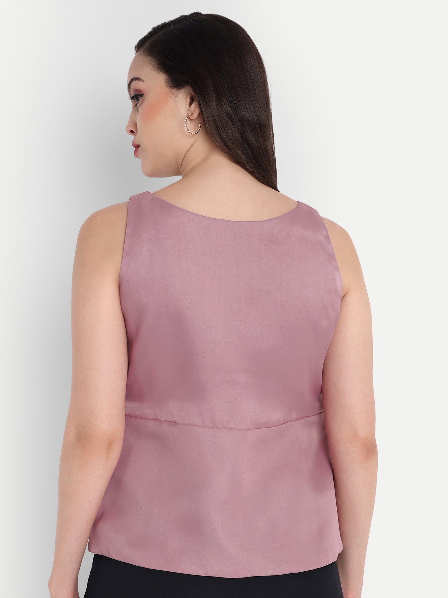 Pink organza top with knotted belt EWTP0011-PNKBL
