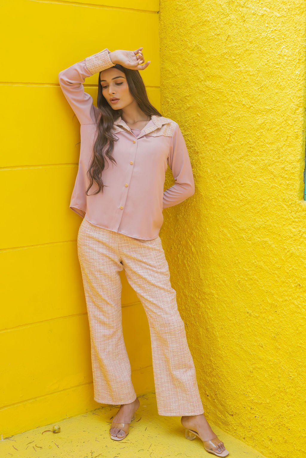 Peach tweed shirt with white or black fabric ESWSH0023-PEAGB