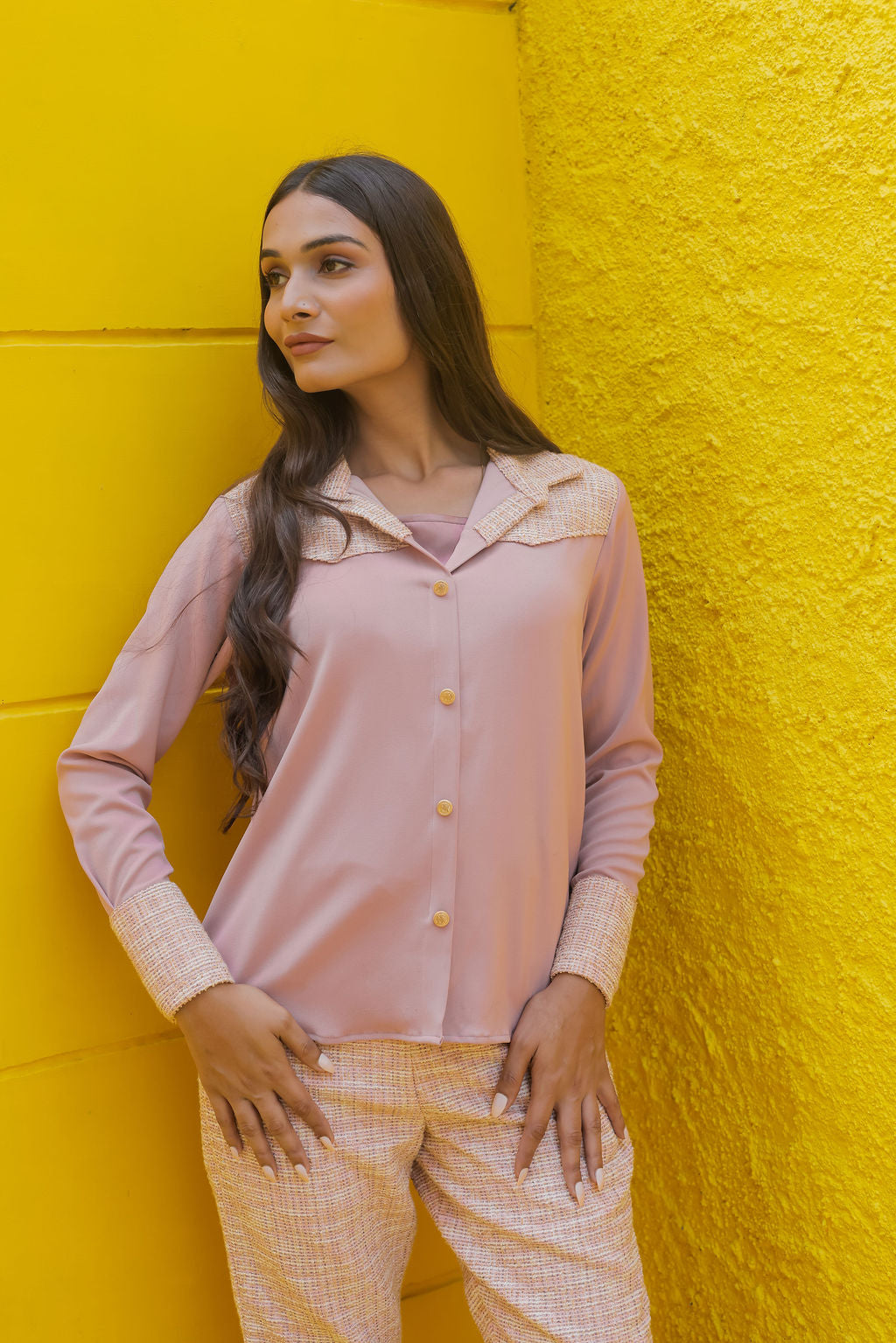 Peach tweed shirt with white or black fabric ESWSH0023-PEAGB