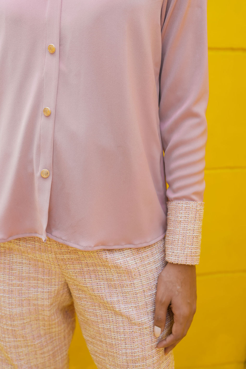 Peach tweed shirt with pants with gold buttons Co Ord Set ESWSH0023-PEAGB