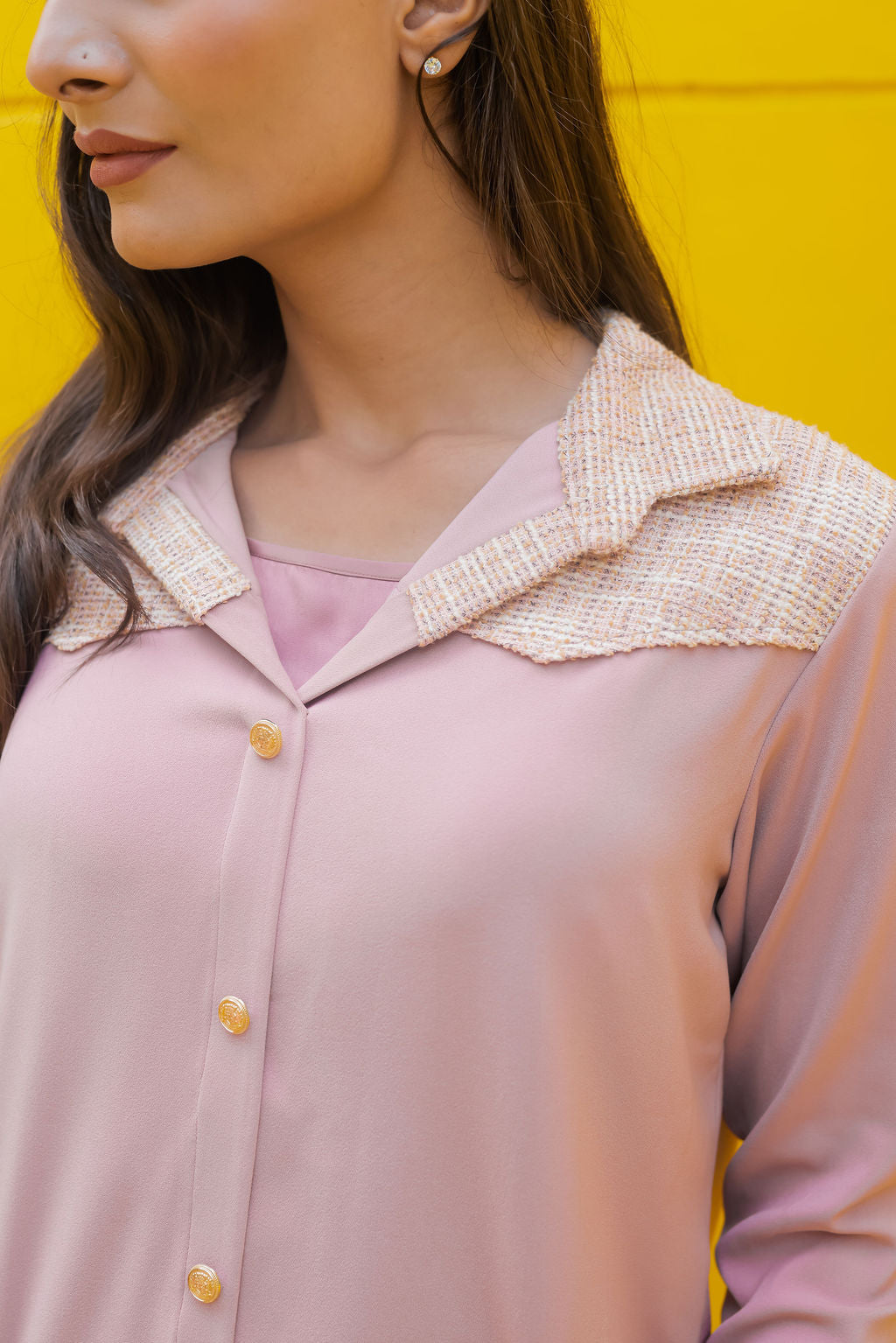 Peach tweed shirt with white or black fabric ESWSH0023-PEAGB