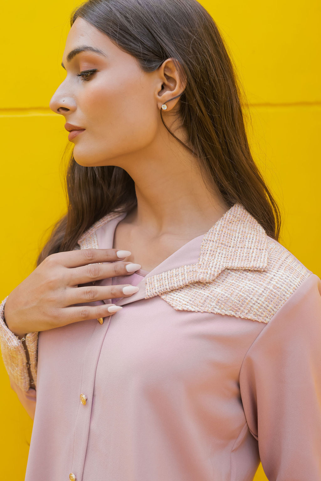 Peach tweed shirt with white or black fabric ESWSH0023-PEAGB