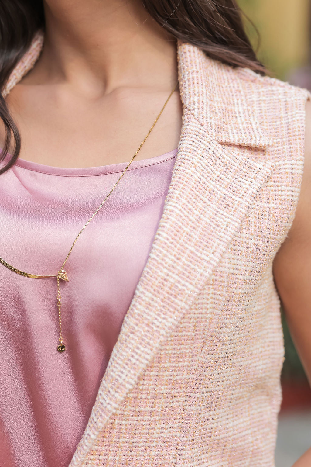 Peach tweed waistcoat with gold buttons  ESWWT0003-PEAGB