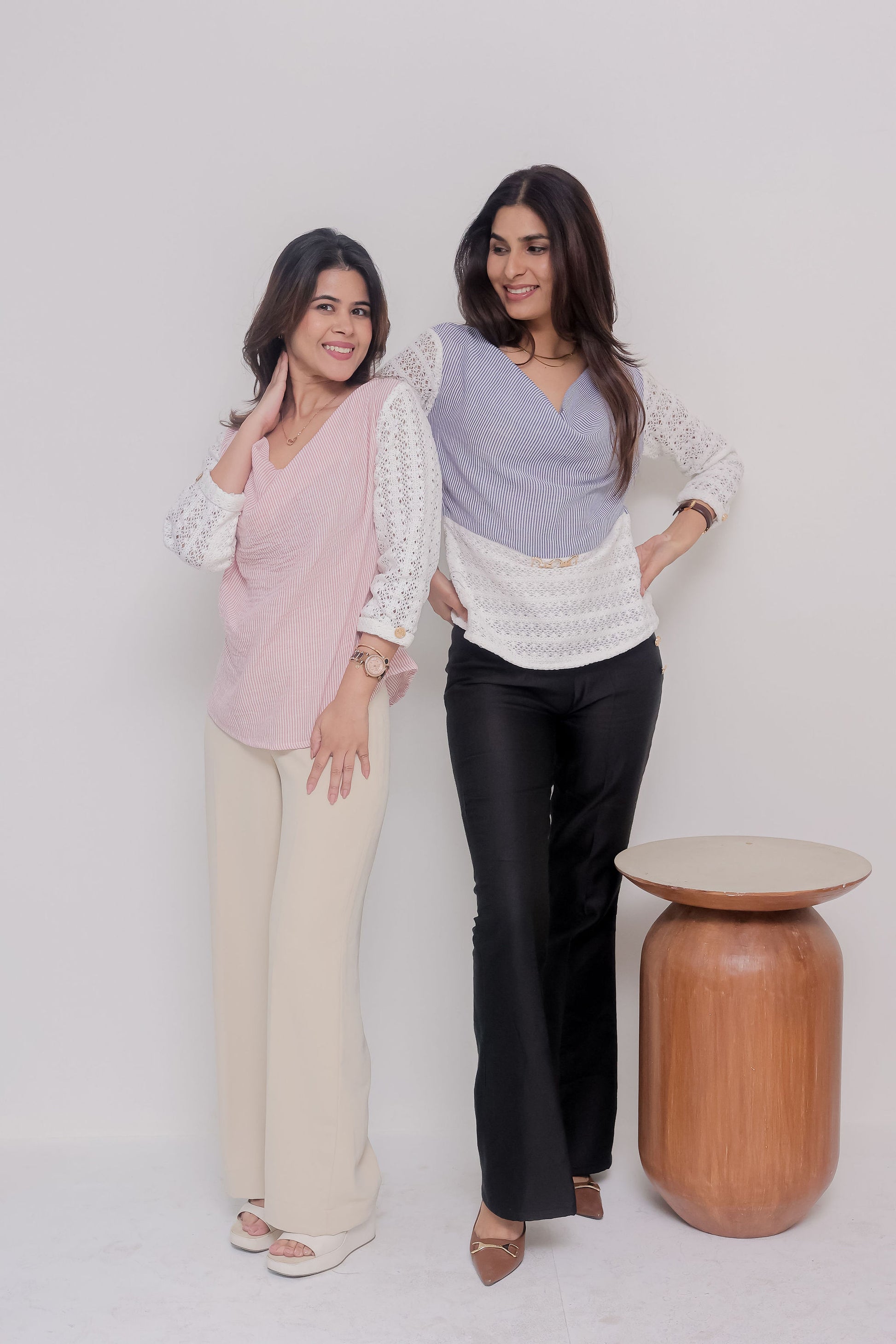 Pink stripe top with crotia sleeves and cowl neck - esseneur.