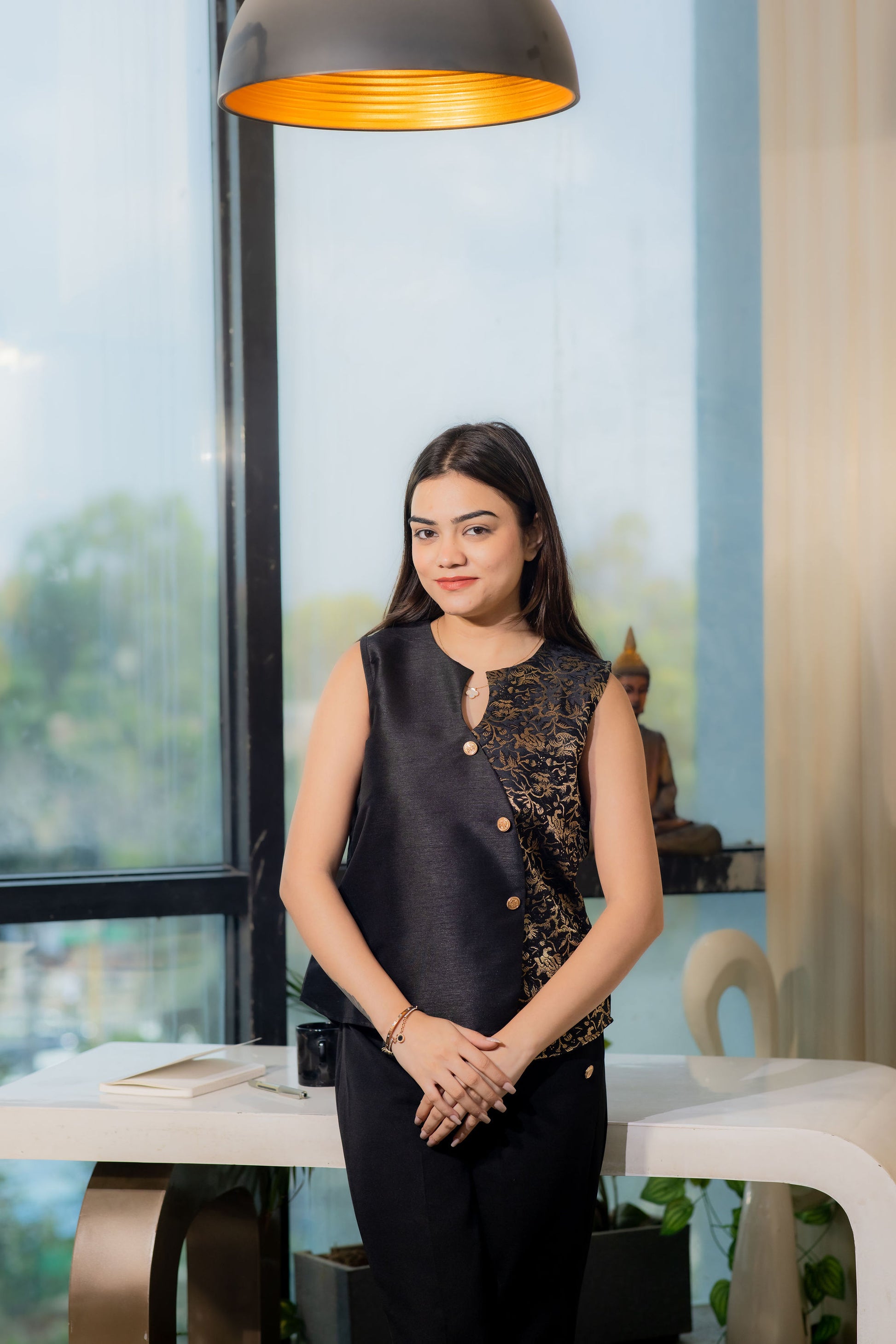 Black brocade waistcoat and black pants-esseneur