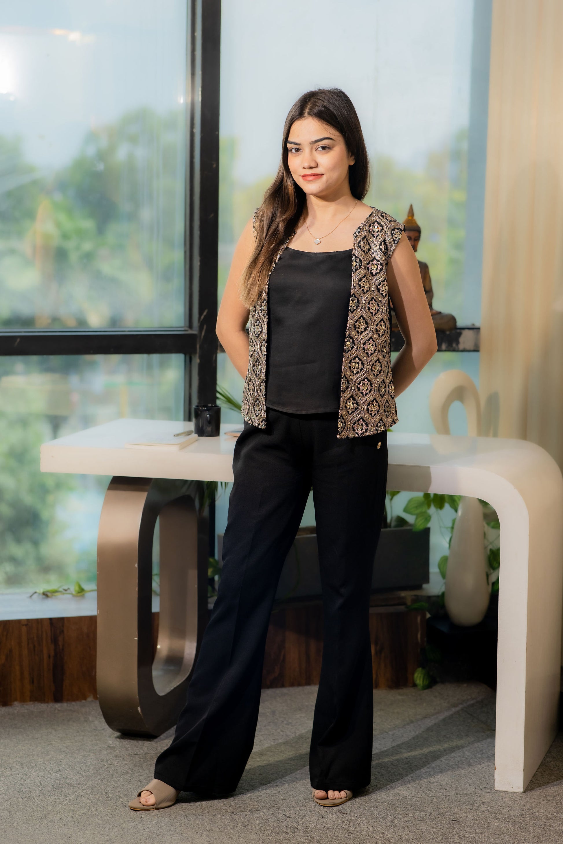 two piece embroidered jacket festive formal top- esseneur.