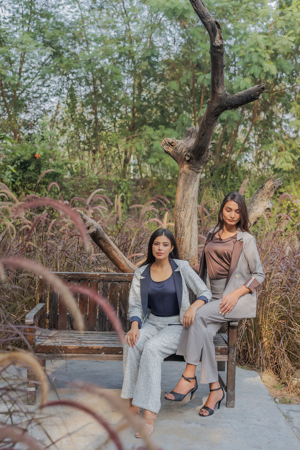 White & Grey Tweed pants with gold buttons detailing ESWPA0025-WHTGB