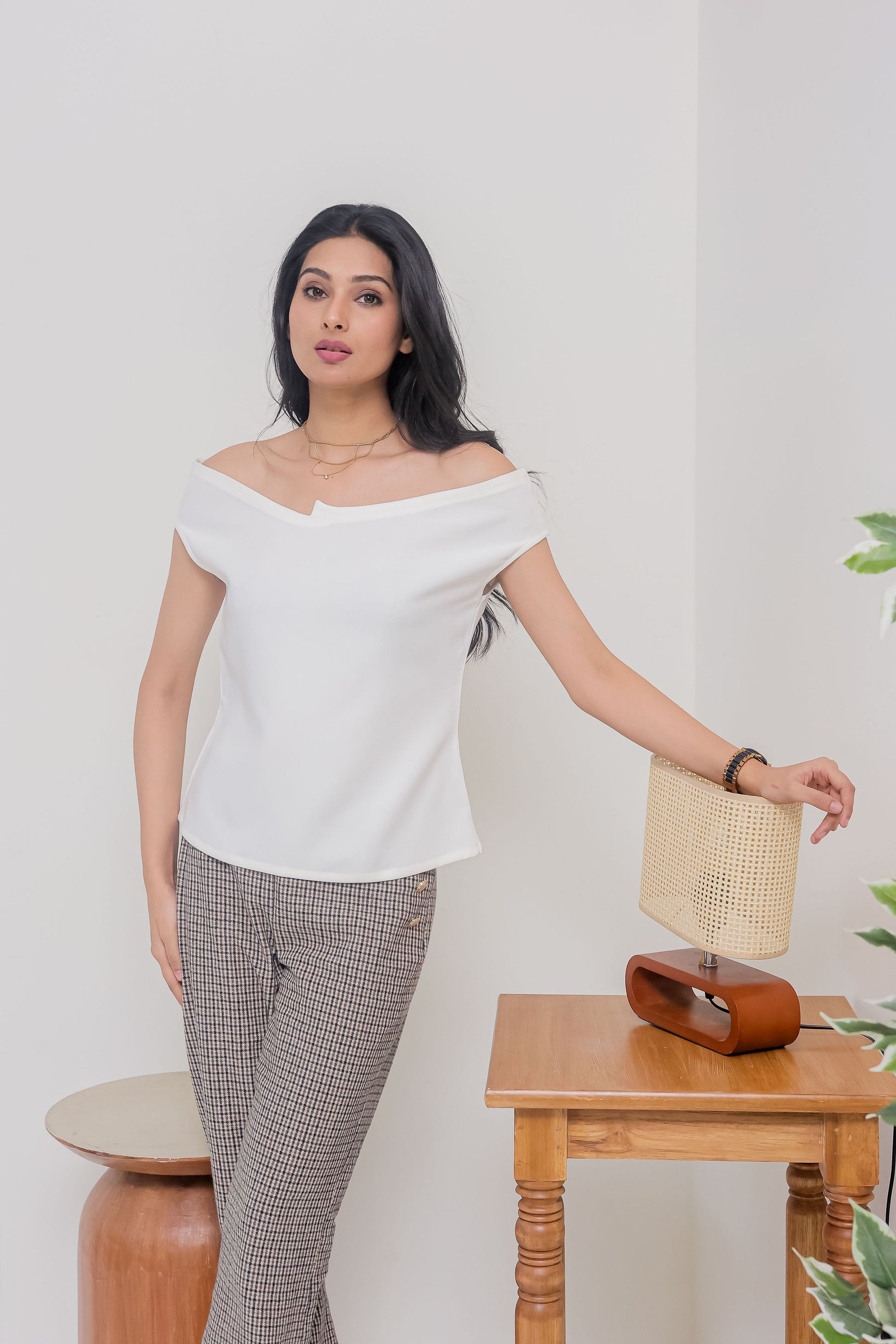 White off shoulder designer neck top - esseneur.