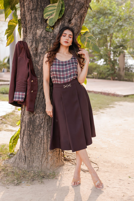Wine crepe long skirt ESWSK0001-WINGB