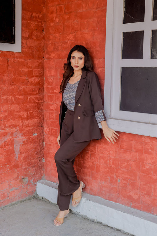 Wine crepe pants with gold buttons detailing ESWPA0017-WINGB