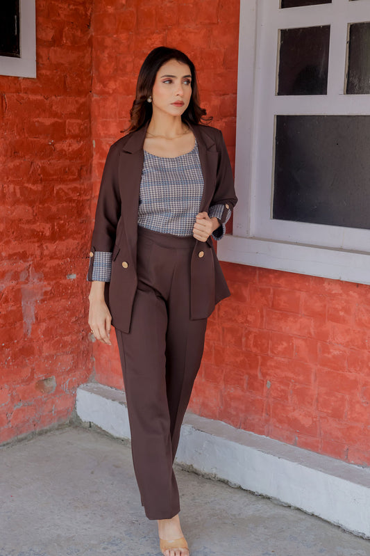 Wine crepe pants with gold buttons detailing ESWPA0017-WINGB