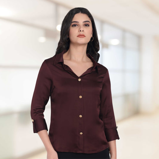 Brown shirt with gold buttons-esseneur