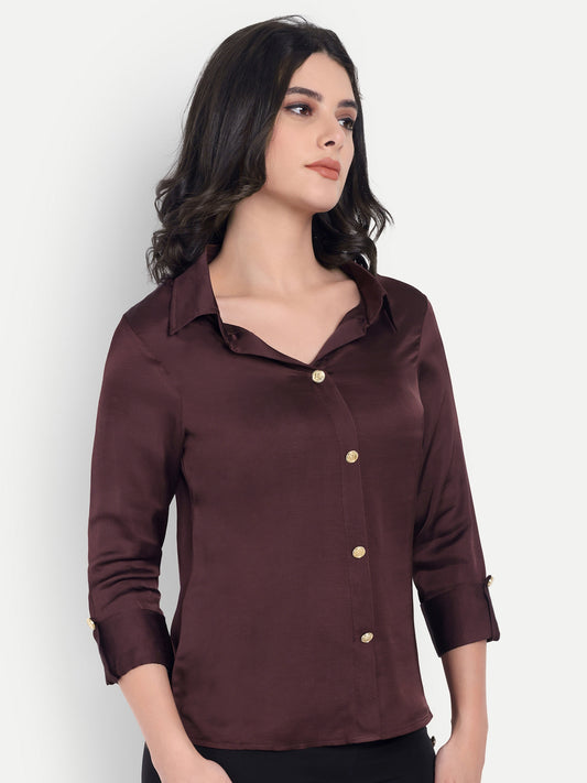 Brown shirt with gold buttons-esseneur