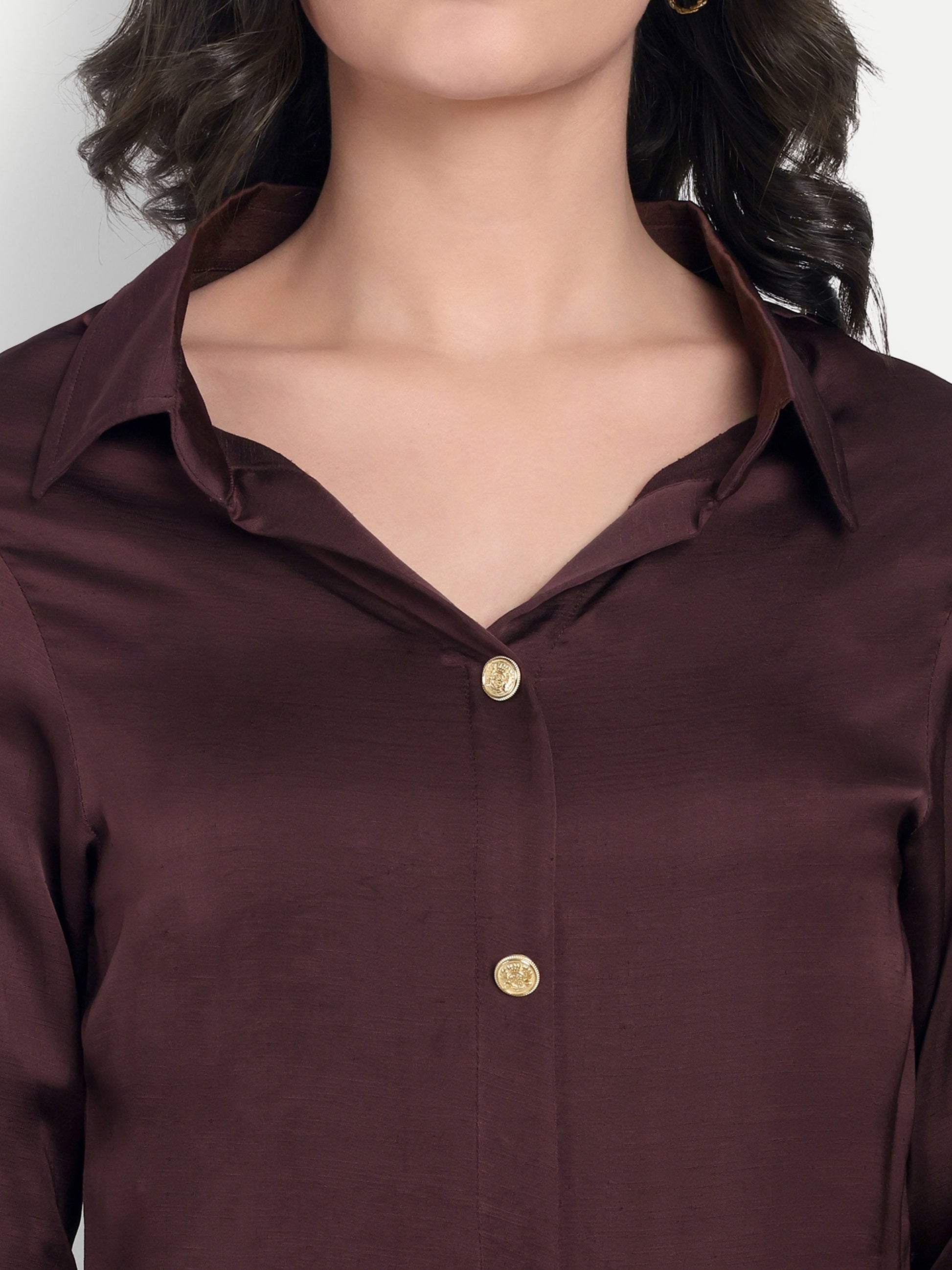 Brown shirt with gold buttons-esseneur