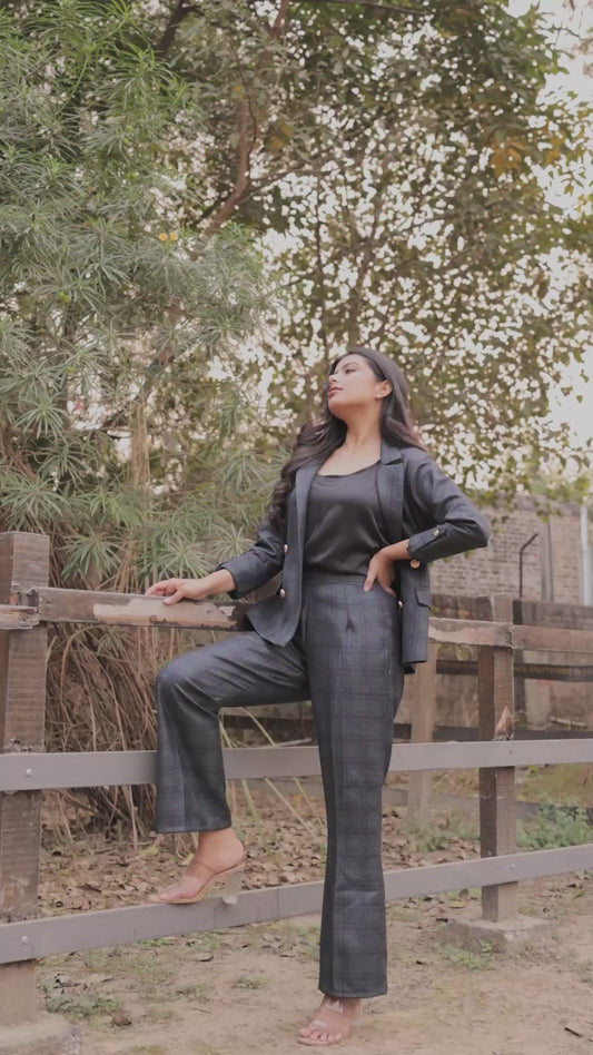 Green & Blue tweed fabric coat with gold buttons detailing EWCT0012-GRNGB