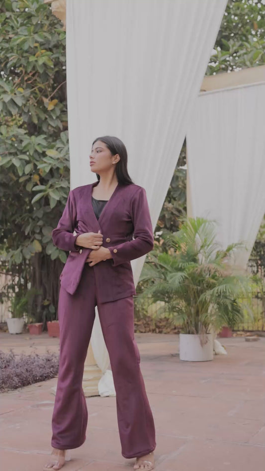 Wine velvet coat with gold detailing buttons EWCT0010-WINGB