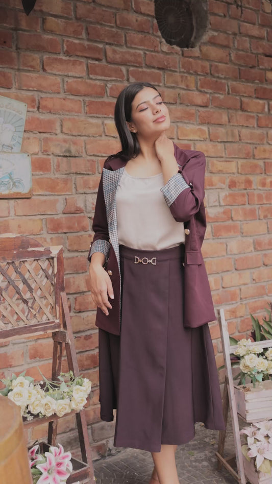 Wine crepe long skirt ESWSK0001-WINGB