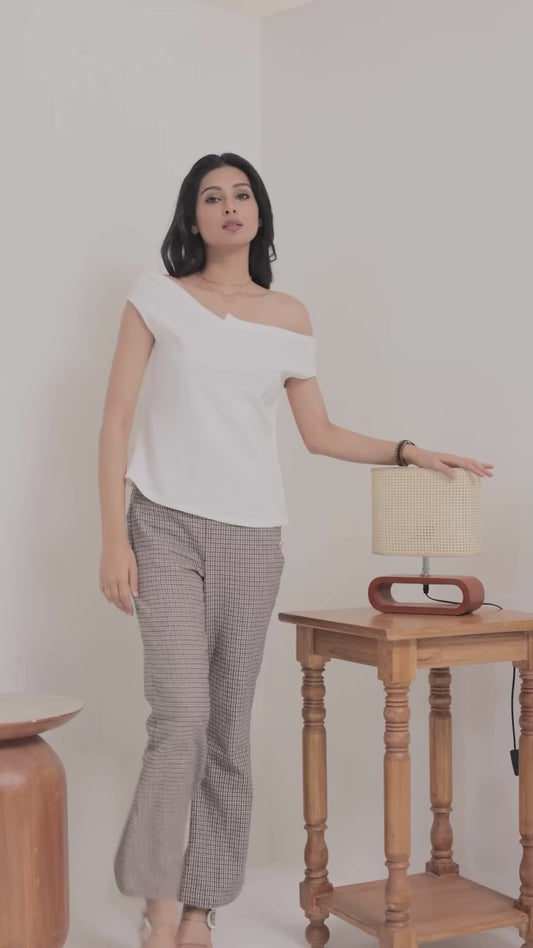 White off shoulder designer neck top - esseneur.