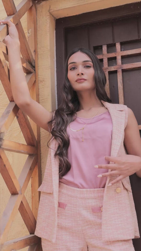 Peach tweed waistcoat with gold buttons  ESWWT0003-PEAGB