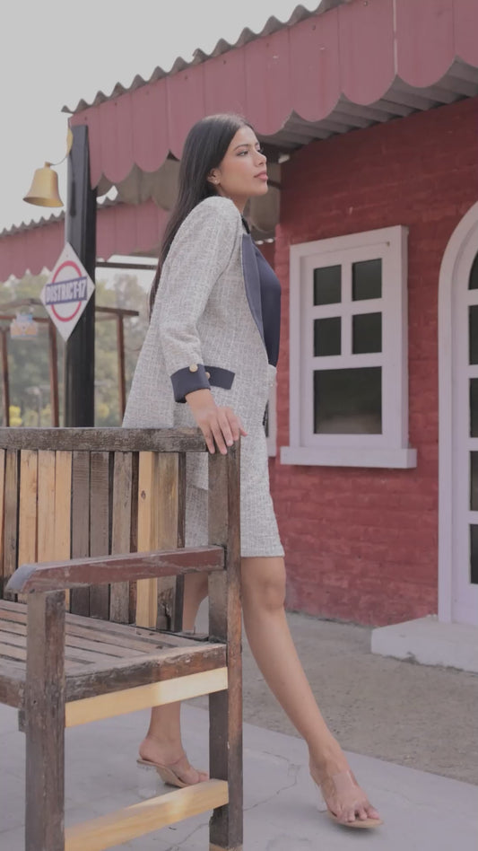 White & Grey tweed short skirt  ESWSK0011-WHTGB