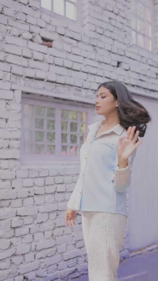 Colourful tweed shirt with blue fabric ESWSH0024-CLRGB