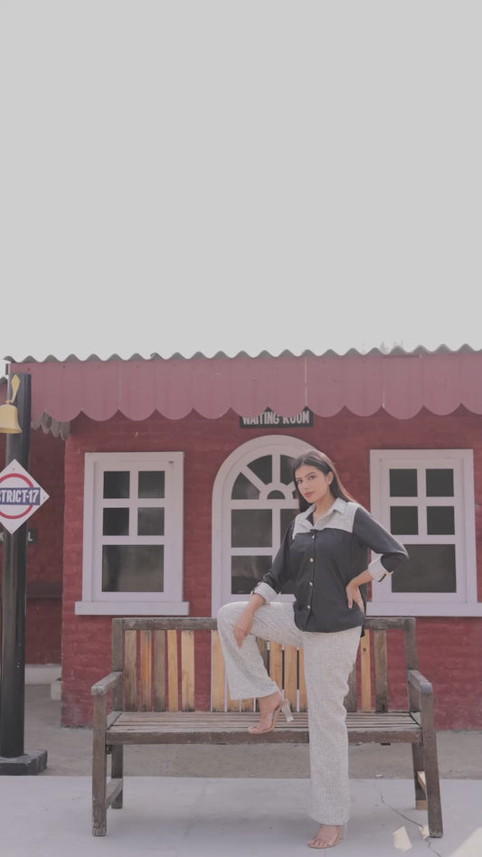 Black & grey tweed shirt with black fabric ESWSH0020-BLKGB