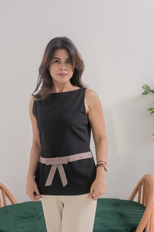 Black top with grey bow EWTP0004-BLKGB