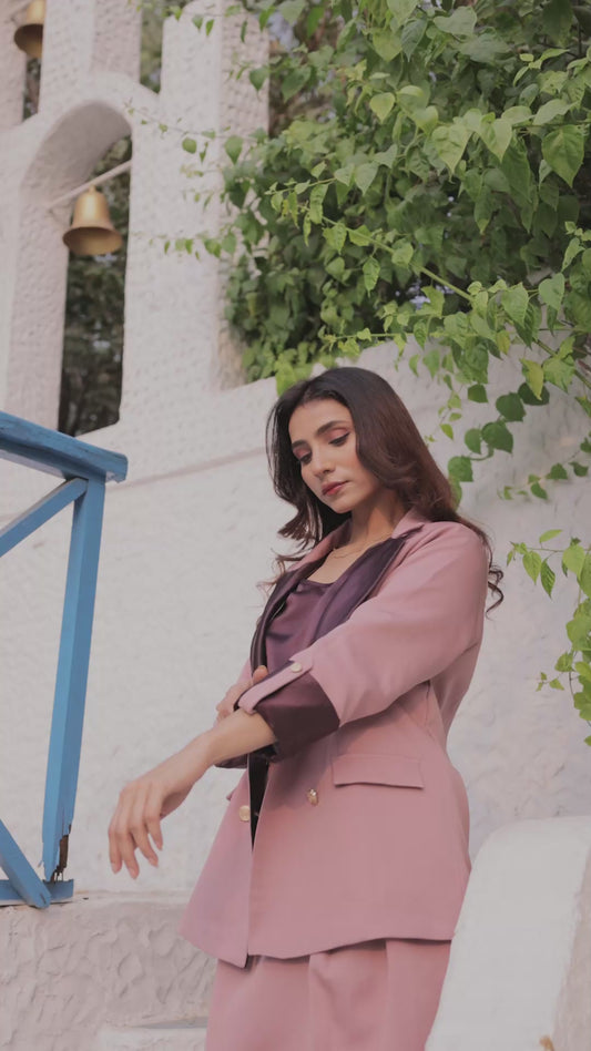 Mauve check coat with gold buttons detailing  WCT0013-MAUGB