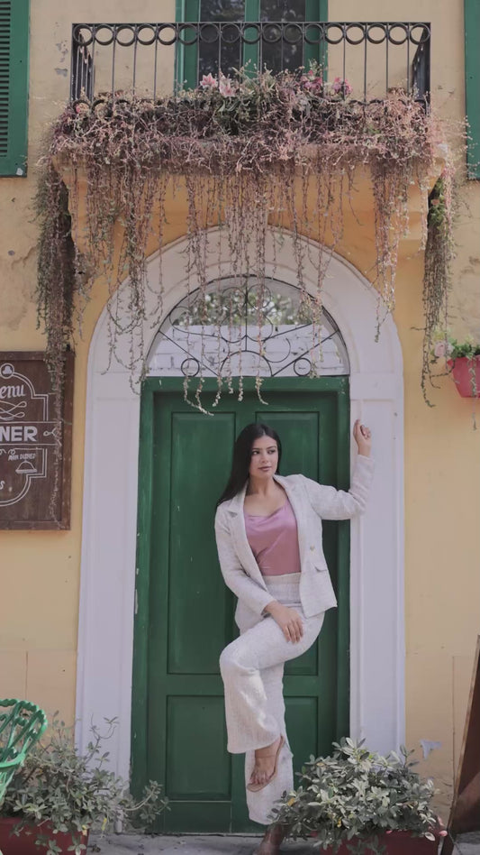 Colourful tweed fabric coat with gold buttons detailing EWCT0017-CLRGB