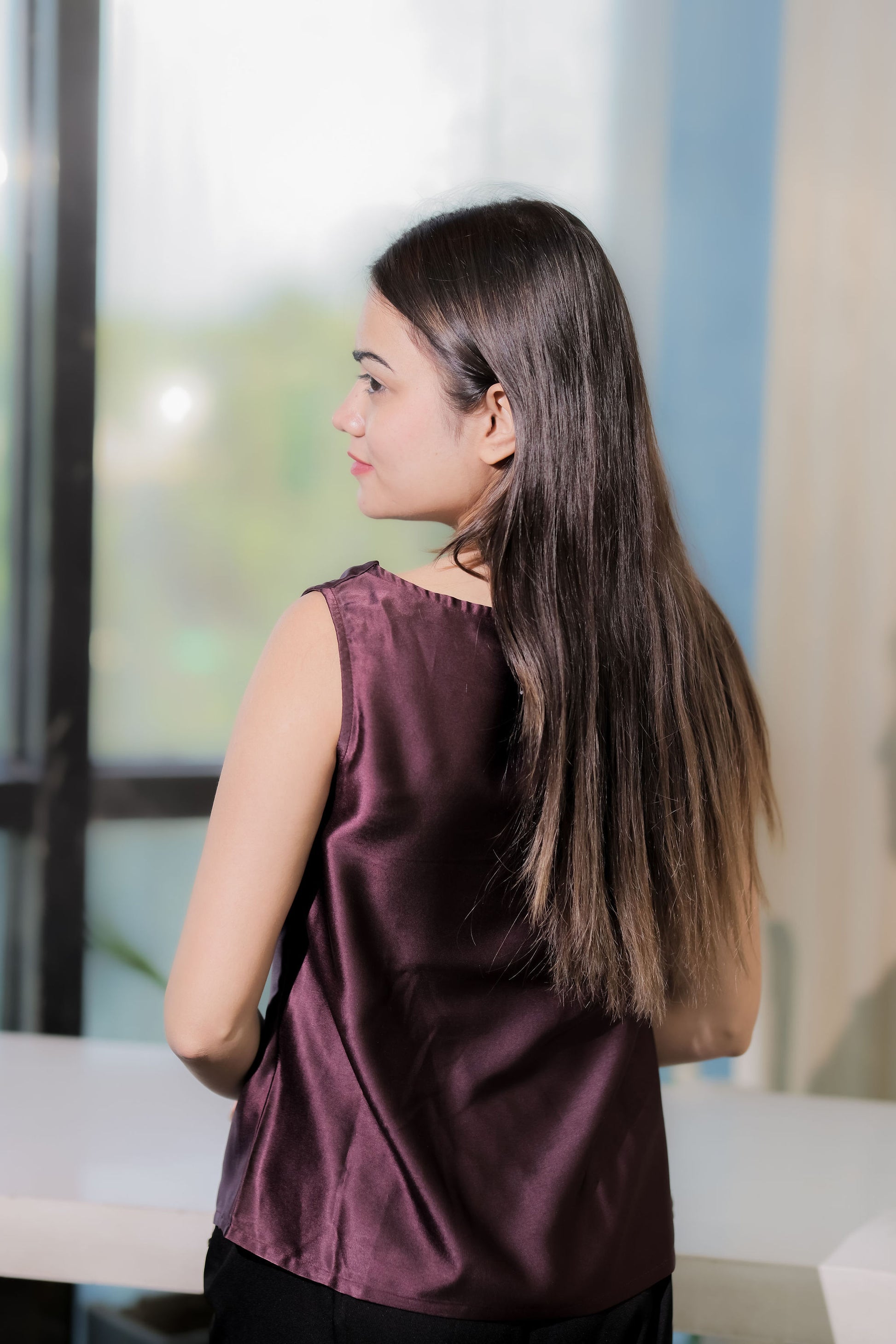 wine cowl neck top- esseneur.