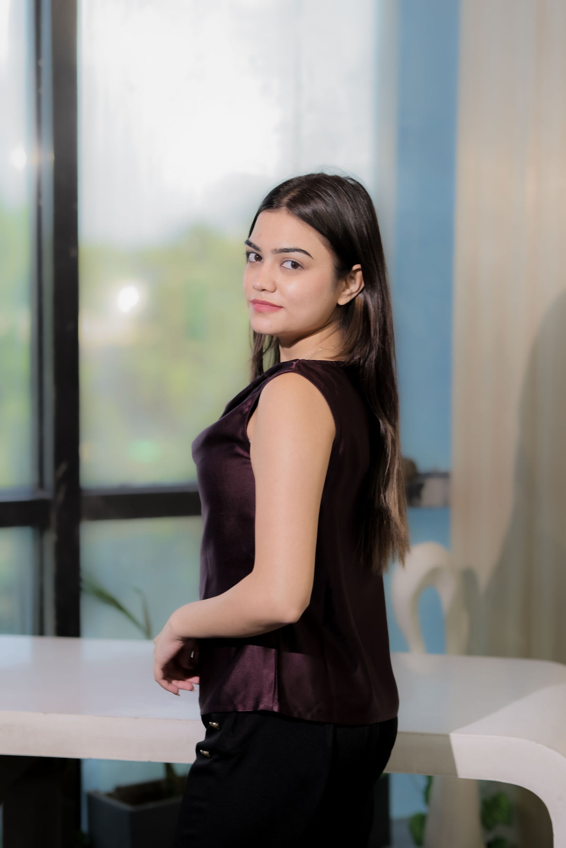 wine cowl neck top- esseneur.