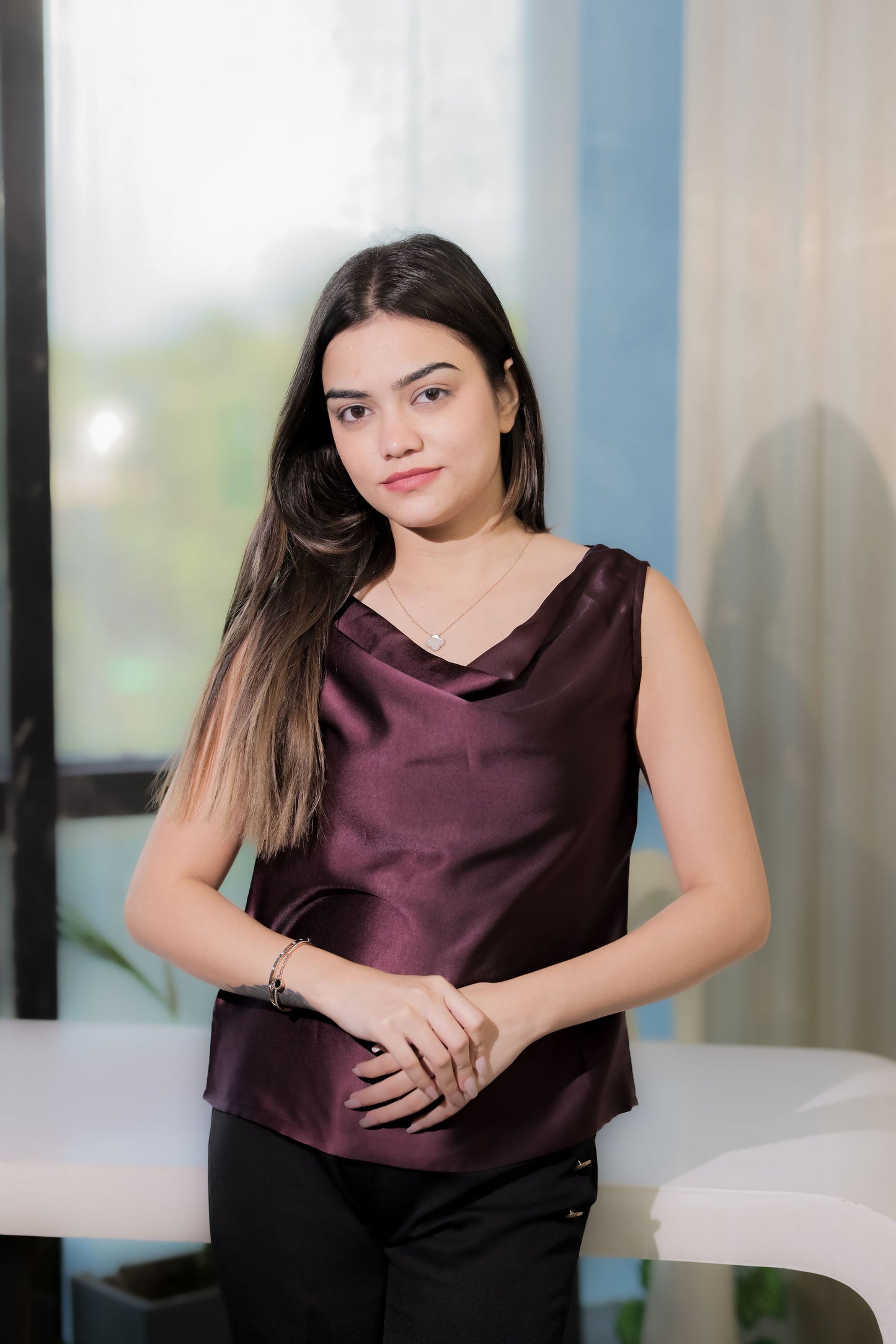 wine cowl neck top- esseneur.